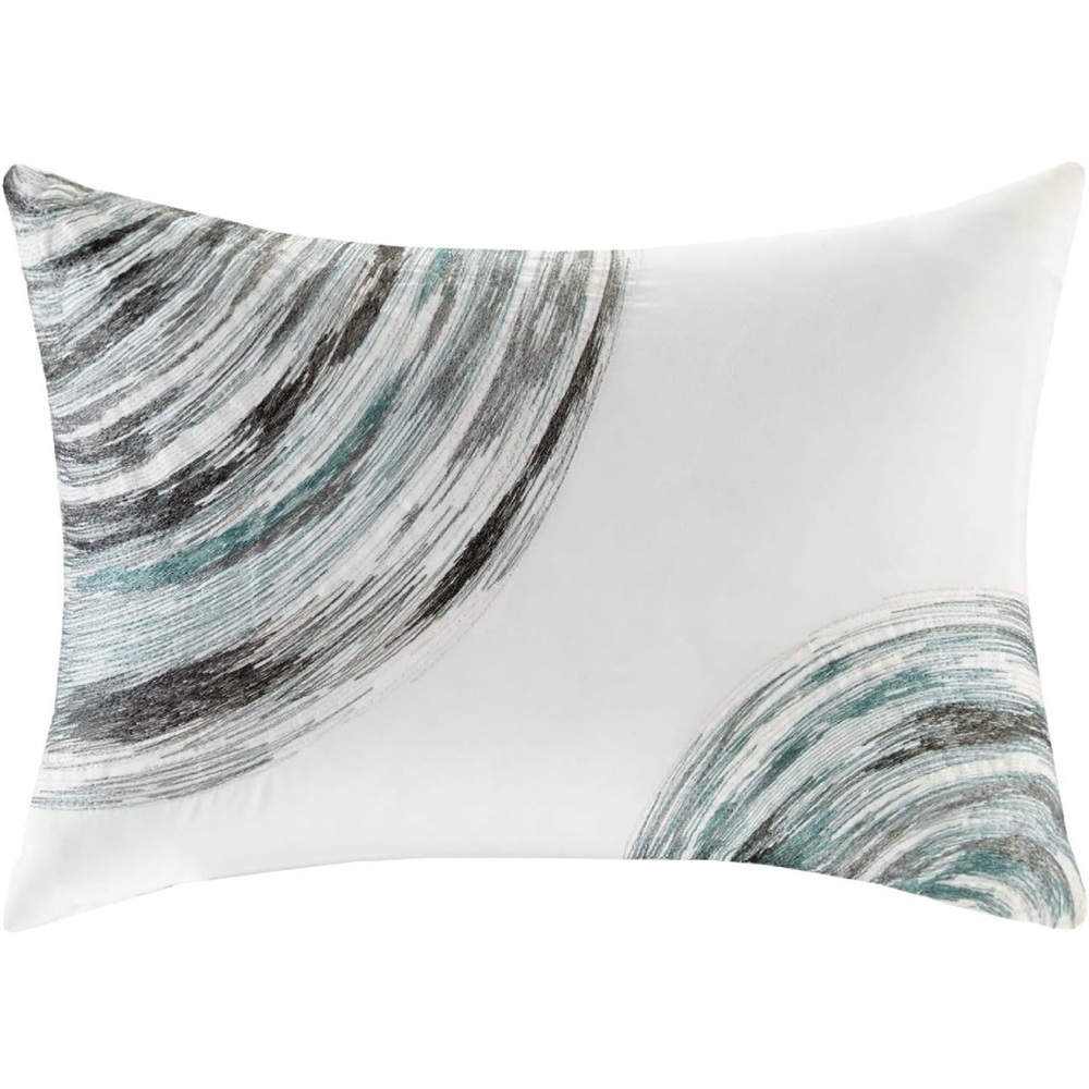 Madison Park Aqua, Gray & White Decorative Accent Pillow 12” x 18” NWOT